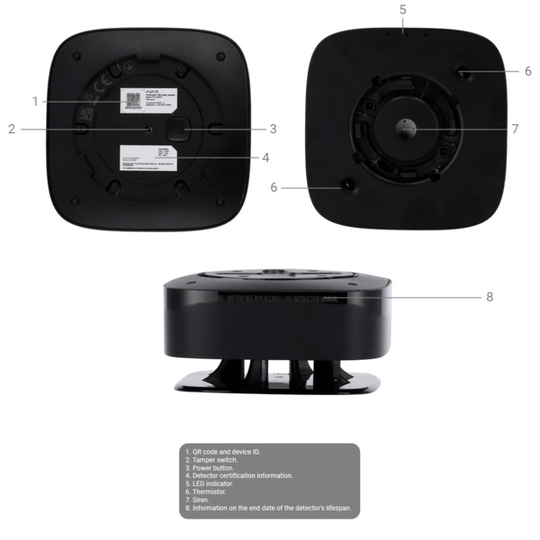 AJAX AJ-FIREPROTECT2-H-RB-B Detector termovelocimétrico - Baterías reemplazables  - Inalámbrico 868 MHz Jeweller - Sirena 85 dB (9)