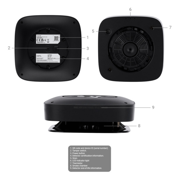 AJAX AJ-FIREPROTECT2-HS-SB-B Detector de humo y termovelocimétrico - Baterías integradas - Inalámbrico 868 MHz Jeweller - Sirena (7)
