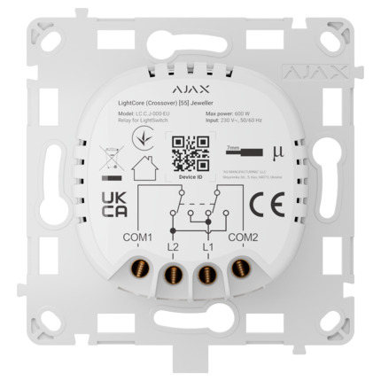 Comprar AJAX AJ-LIGHTCORE-CROSS Relé para interruptor de luz de cruce - Inalámbrico 868 MHz Jeweller - Alcance de comunicación hasta 1100 m - Alimentación 230 V AC 50 Hz - Sin necesidad de cable neutro - Ajax - LightSwitch LightCore (Crossover)