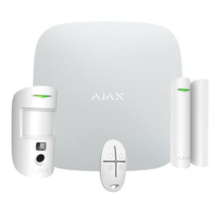 Comprar AJAX AJ-STARTERKIT-CAM-W Kit de alarma profesional - Certificado Grado 2 - Comunicación Ethernet y dual SIM GPRS - Inalámbrico 868 MHz Jeweller y Wings - Ajax HUB 2, 1 PIRCAM - 1 Contacto magnético y 1 mando