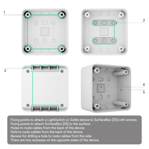 AJAX AJ-SURFACEBOX-W Caja de montaje para un dispositivo - Uso interiores - Compatible con AJ-SOLOBUTTON o AJ-SOLOCOVER - Factor (3)