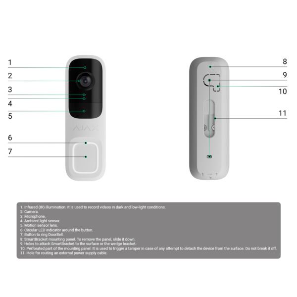 AJAXCCTV AJ-DOORBELL-4-GRE Doorbell 4 MP con IA integrada  - Detector PIR alcance hasta 4 m - Audio bidireccional con cancelació (3)