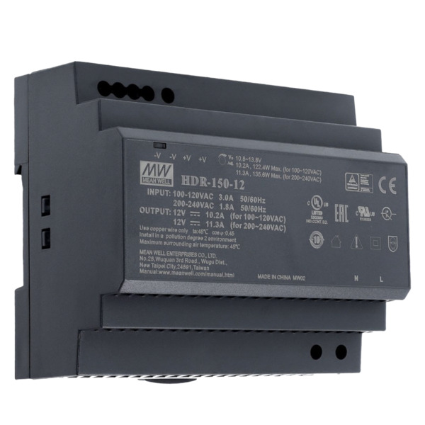 AKUVOX AK-HDR-150-12 Fuente de alimentación - Salida 12 V / 10 A / 150 W - 2 salidas - 178 (An) x 97 (Al) x 38 (Fo) mm - Montaje
