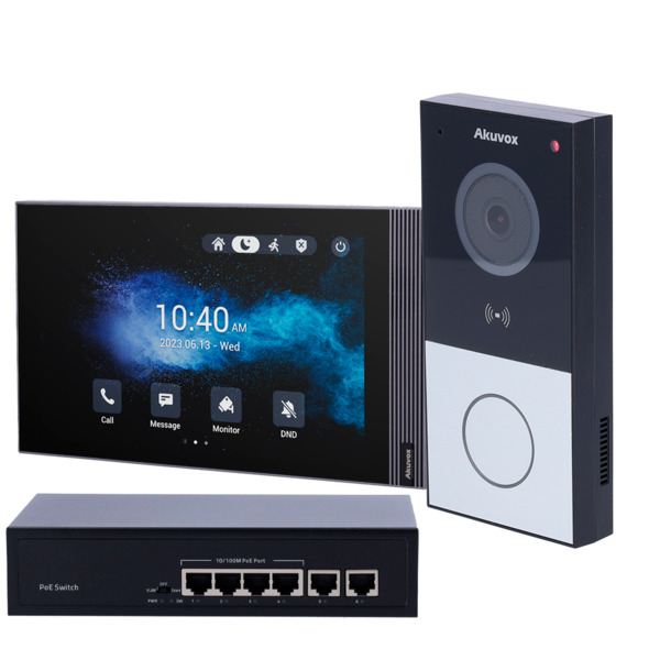 AKUVOX AK-KIT03-IP Kit de videoportero en superficie Linux - IP & WiFi | Placa y monitor - Audio bidireccional Crystal Clear