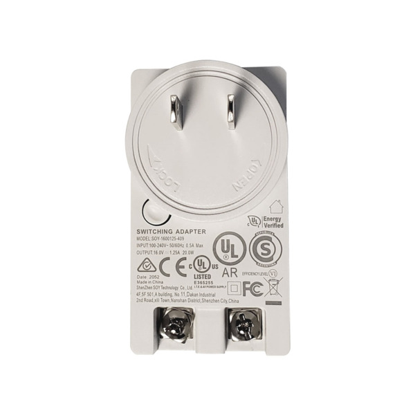 Alarm.com ALARM-20 ADC-VDBA-PSU-DC Kit adaptador DC de pared para videotimbre Alarm.com. Fuente de alimentación de 16V CC, 1,25A