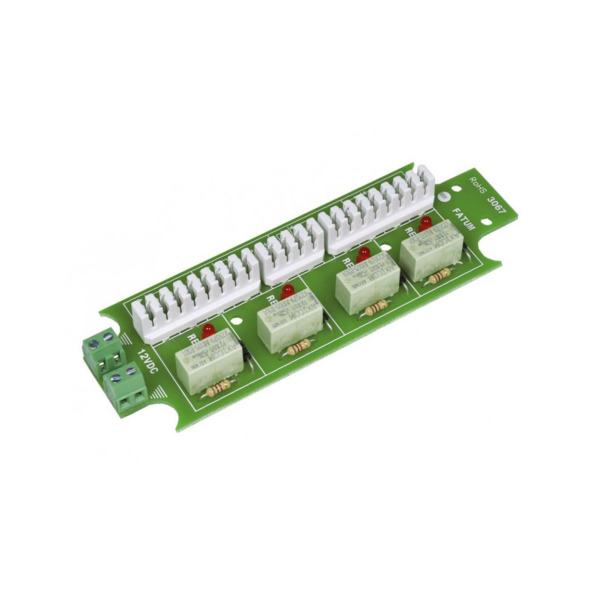Alarmtech DEM-975 3067.01 Bloque con 4 relés 12V CC. Diodo conectado en paralelo con bobina. 1 interruptor conmutador por relé.