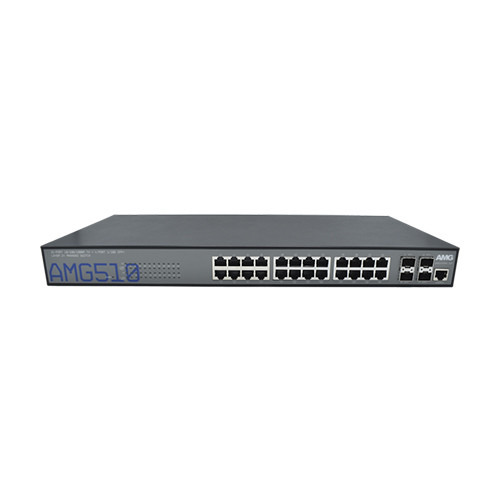 AMG AMG510-24G-4XS Switch Comercial L2+ gestionable, 24x Giga RJ45, 4x 1/10Giga SFP/SFP+, rack 1U, 230Vac.