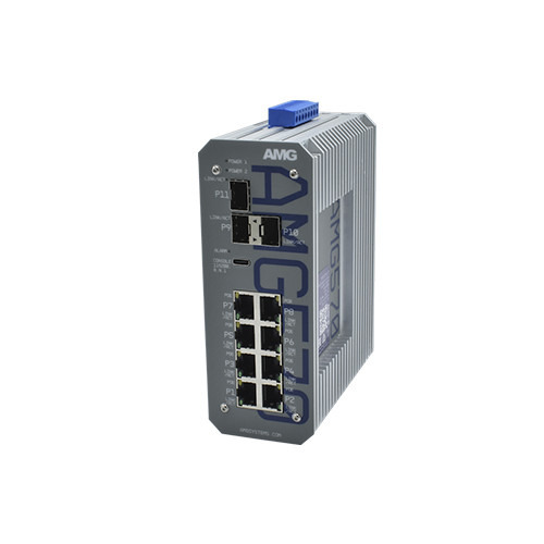 AMG AMG570-8GAT-3S-P240 Switch Industrial L2+ gestionable, 8x Giga RJ45 PoE 30W, 3x Giga SFP, Carril DIN / Pared, 48Vdc. F.A. No