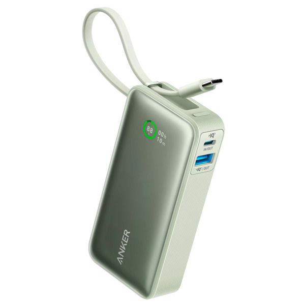 ANKER ANK-1259-G Anker Power Bank con pantalla LCD - Capacidad 10000mAh - Entrada 1x USB-C y cable USB-C - Salidas USB-A, USB-C