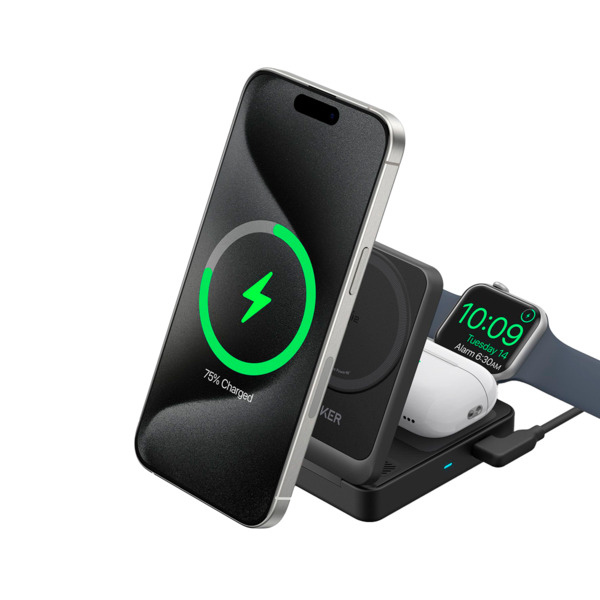 ANKER ANK-2557-3-IN-1-B Cargador inalámbrico 3 en 1 Anker - Tecnología Magsafe - Carga rápida: iPhone, Airpods, Apple Watch - Ca (1)