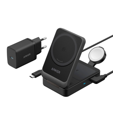 Comprar ANKER ANK-2557-3-IN-1-B Cargador inalámbrico 3 en 1 Anker - Tecnología Magsafe - Carga rápida: iPhone, Airpods, Apple Watch - Carga 3 dispositivos a la vez - Acepta modo vertical o horizontal - Plegable | Color negro