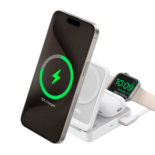 ANKER ANK-2557-3-IN-1-W Cargador inalámbrico 3 en 1 Anker - Tecnología Magsafe - Carga rápida: iPhone, Airpods, Apple Watch - Ca (1)