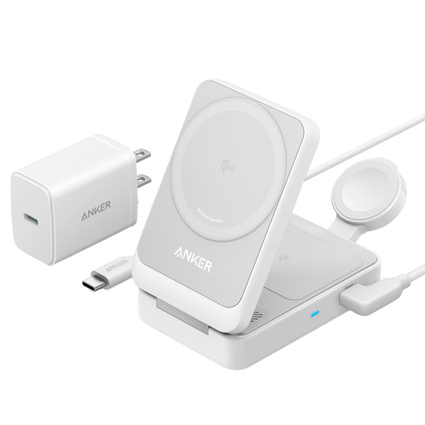 ANKER ANK-2557-3-IN-1-W Cargador inalámbrico 3 en 1 Anker - Tecnología Magsafe - Carga rápida: iPhone, Airpods, Apple Watch - Ca