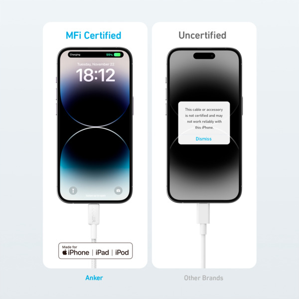 ANKER ANK-322-USBC-LGT-90-W Anker - Cable USB2.0  - USB-C a Lightning - Cable de nylon trenzado - Longitud 0.9m - Carga rápida | (7)