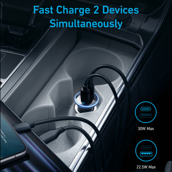 ANKER ANK-323-CCHARGER-53W1A1C-B Anker - Mechero coche - Potencia 52.5W - Carga rápida 30W | Tecnología PowerIQ 3.0 - Salidas US (7)