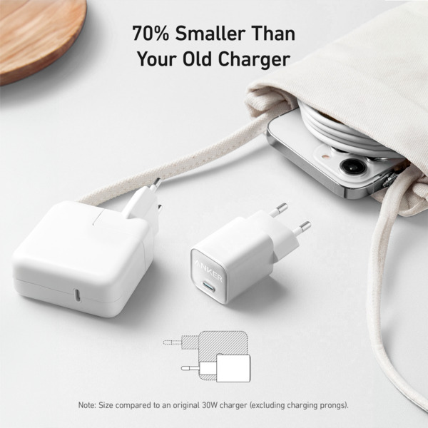 ANKER ANK-511-WCHARGER-30W1C-W Anker - Cargador USB - Potencia 30W - Carga rápida  - Salida USB-C - Color blanco (1)