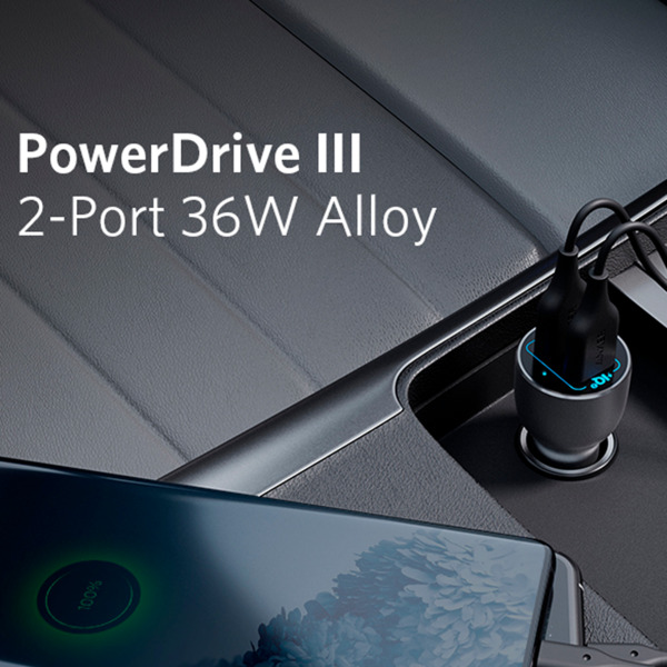 ANKER ANK-CCHARGER-POWERDRIVE3-B Anker - Mechero coche de metal - Potencia 36W - Carga rápida 18W | Tecnología QC3.0 - Salidas 2 (1)
