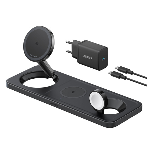 ANKER ANK-PWCHARGER-3-IN-1-B Cargador inalámbrico 3 en 1 Anker - Tecnología MagGo - Carga rápida: iPhone, Airpods, Apple Watch -