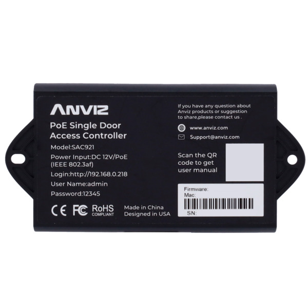 ANVIZ SAC921 Controladora de acceso - Tarjeta o PIN - 1 puerta | Comunicación TCP/IP y WiFi - 1 lector por Wiegand | 2 lectores (5)