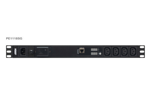ATEN 18-OUTLET 1U PDU WITH CURRENT & VOLTAGE LCD DISPLAY, OVERCURRENT AND SURGE PROTECTION (10A) (16X C13) (PE1118SG-AT-G) (1)