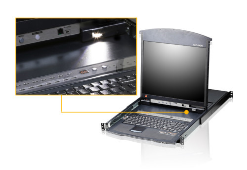 ATEN Consola LCD dual rail con switch KVM integrado multi-interfaz Cat 5 de 8 puertos (4)