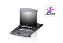 ATEN Consola LCD dual rail con switch KVM integrado multi-interfaz Cat 5 de 8 puertos