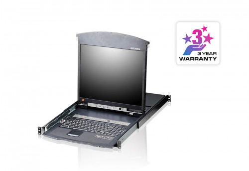 ATEN Consola LCD dual rail con switch KVM integrado multi-interfaz Cat 5 de 8 puertos