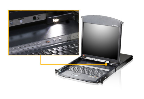 Aten Consola LCD dual rail con switch KVM por IP integrado multi-interfaz Cat 5 de 16 puertos con acceso compartido desde consol (4)