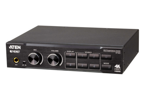 ATEN Switch de presentación True 4K 4 x 2 con escalador de vídeo, DSP y HDBaseT-Lite (1)