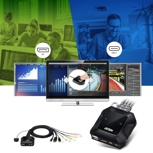 ATEN Switch KVM en formato cable híbrido DisplayPort de 2 puertos USB-C (4)