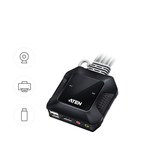 ATEN Switch KVM en formato cable híbrido DisplayPort de 2 puertos USB-C (6)