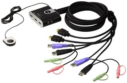 ATEN SWITCH KVM FORMATO CABLE HDMI/AUDIO USB DE 2 PUERTOS CON SELECTOR REMOTO DE PUERTO (CS692-AT) (1)