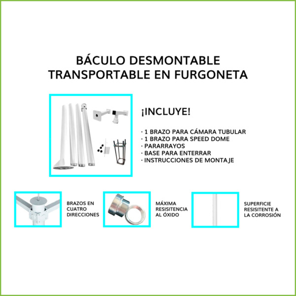 Báculo desmontable de 6m de altura en acero galvanizado de color negro con soporte para cámara y speed dome (1)