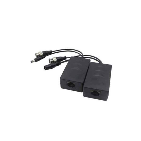 Transceptor de alimentación y vídeo HD monocanal. Pack de 2 transceptores combinados con un convertidor de 24-36 V CC a 12 V CC.