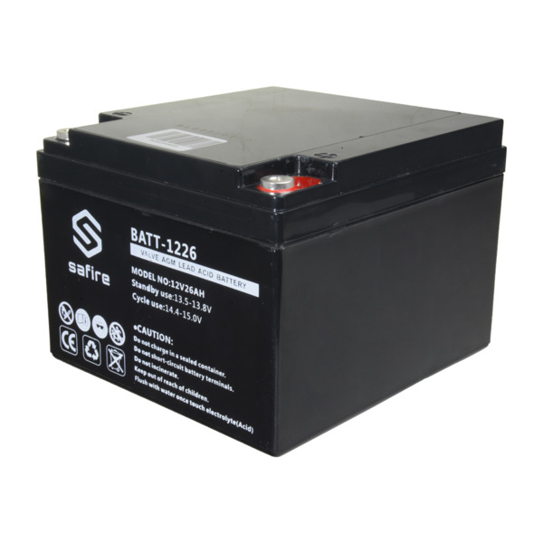 Batería recargable - Tecnología plomo ácido AGM - Voltaje 12 V - Capacidad 26 Ah - 182 x 166 x 126 mm / 8400 g - Para respaldo o