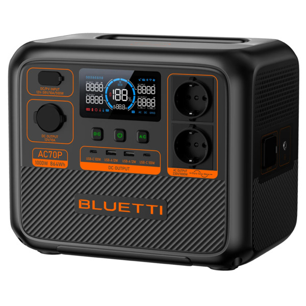 BLUETTI BL-AC70P Batería portátil Bluetti - Gran capacidad 864Wh - Potencia salida 1000W max - Entradas y salidas múltiples - 30