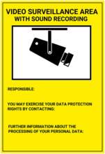 BYSECUR BSC00839 Placa / cartel de Zona Videovigilada con grabación de sonido Inglés PVC para interior/exterior. Homologado segú