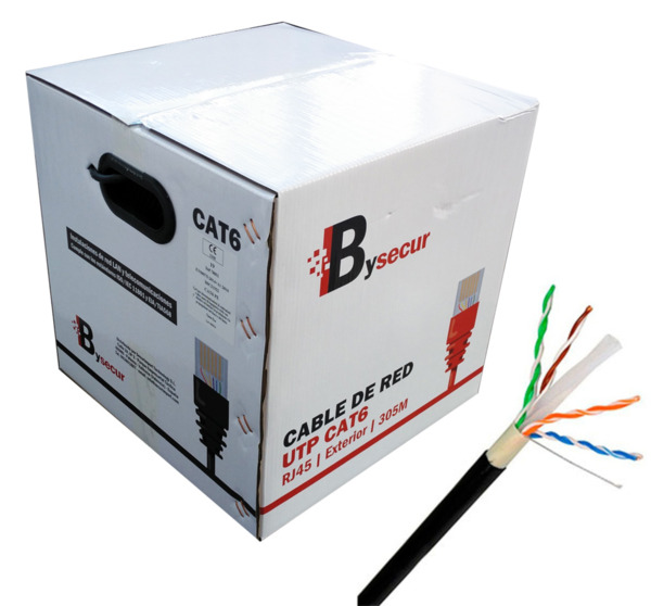 BYSECUR BSC21922 Bobina en caja grande Cable Cat6 de 305 m para exteriores, CCA, 23 AWG, 5,5 mm (1)