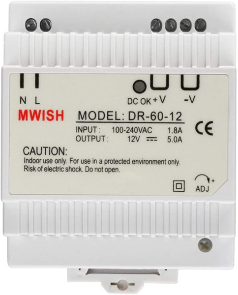 BYSECUR DC12V5A-DIN Fuente de alimentación conmutada para carril DIN 12V 5A (1)