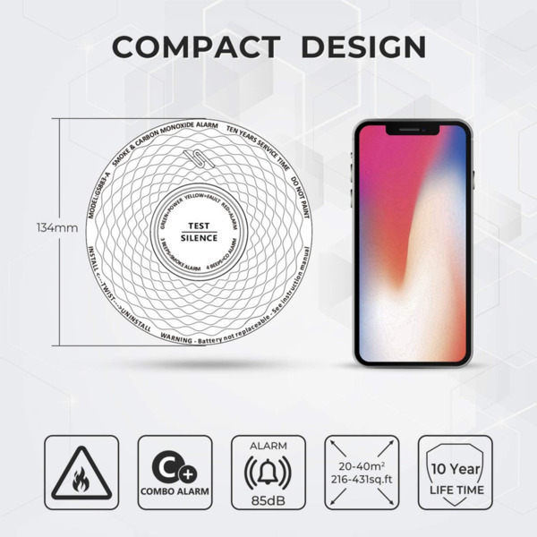 BYSECUR GS883-A Detector autónomo combinado de humo y CO Batería de Litio (5)
