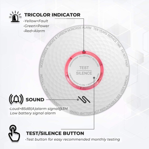 BYSECUR GS883-A Detector autónomo combinado de humo y CO Batería de Litio (2)