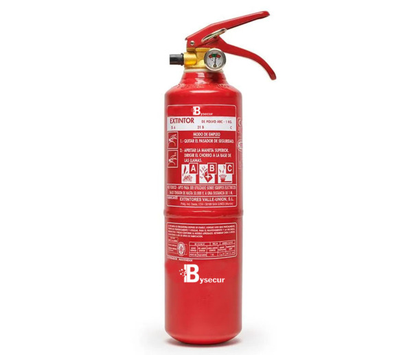 BYSECUR VU-1-PP Extintor de Polvo Químico ABC 1Kg con base de plástico