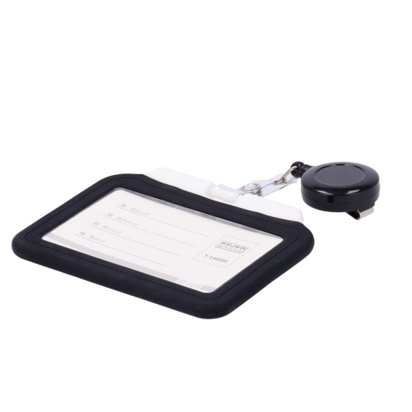 CARDCUBE CARD-HOLDER-CLIP-BLACK Porta-tarjetas - Cordón retráctil y disposición de clip - Disposición vertical - Láminas de plás