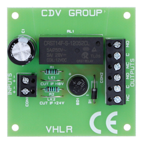 CDVI VHLR Relé universal 12/24 Vac/Vdc 2 contactos