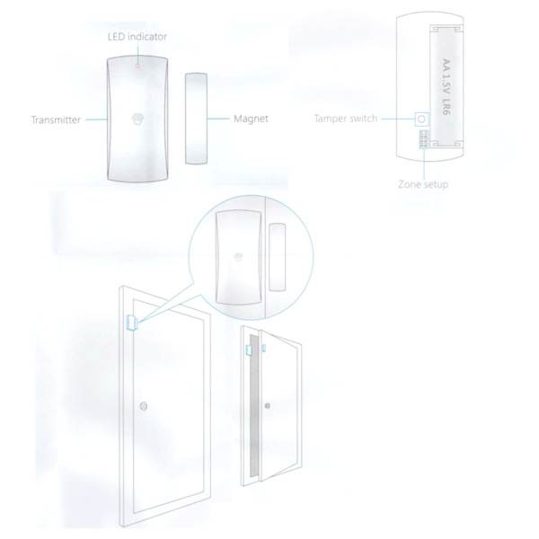 CHUANGO DWC-102 Detector contacto magnético - Inalámbrico - Antena interna - Indicador LED de baja bateria - Informa al panel de (7)