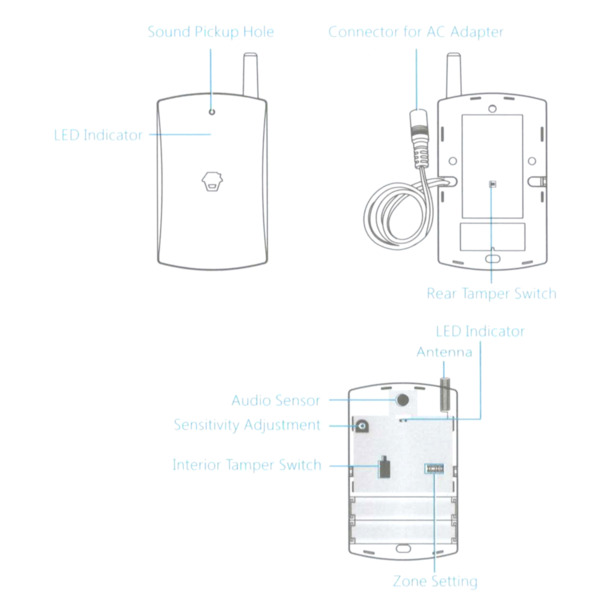 CHUANGO GT-126 Detector de rotura de cristal - Inalámbrico - Antena externa - Indicador LED de baja bateria - Distancia de detec (7)