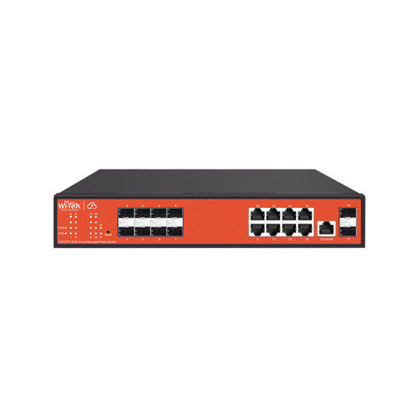 Switch gestionable L2 de agregación de fibra. 8 puertos Ethernet Gigabit y 10 ranuras SFP Gigabit. Soporta gestión en la nube. S