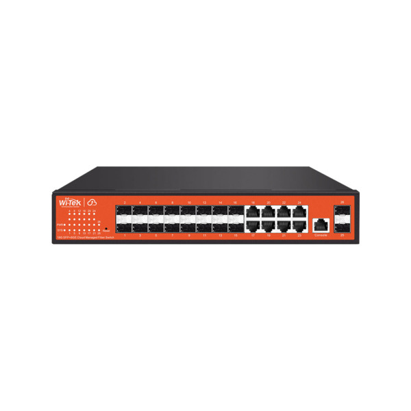 Switch gestionable L2 de agregación de fibra. 8 puertos Gigabit y 18 ranuras SFP Gigabit. Soporta gestión en la nube. Soporta IG