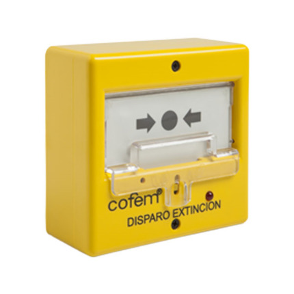Comprar Cofem COFEM-71 PUC-DR Pulsador manual de disparo de extinción. Para uso en centrales convencionales COFEM-50 (CLVR02EXT). Incorpora un indicador de acción. Fácilmente rearmable mediante interruptor frontal. EN 54-11