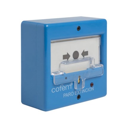 Comprar Cofem COFEM-72 PUC-PR Pulsador manual de paro de extinción. Para uso en centrales convencionales COFEM-50 (CLVR02EXT). Incorpora un indicador de acción. Fácilmente rearmable mediante interruptor frontal. EN 54-11